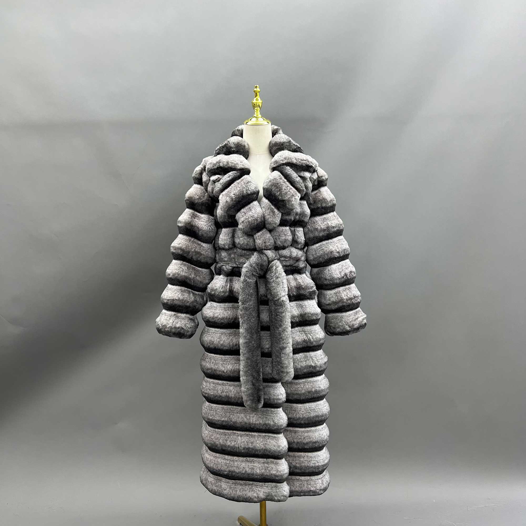 Eco Friendly Faux Fur Women's Casual Notched Collar Chinchilla Pattern Long Coat