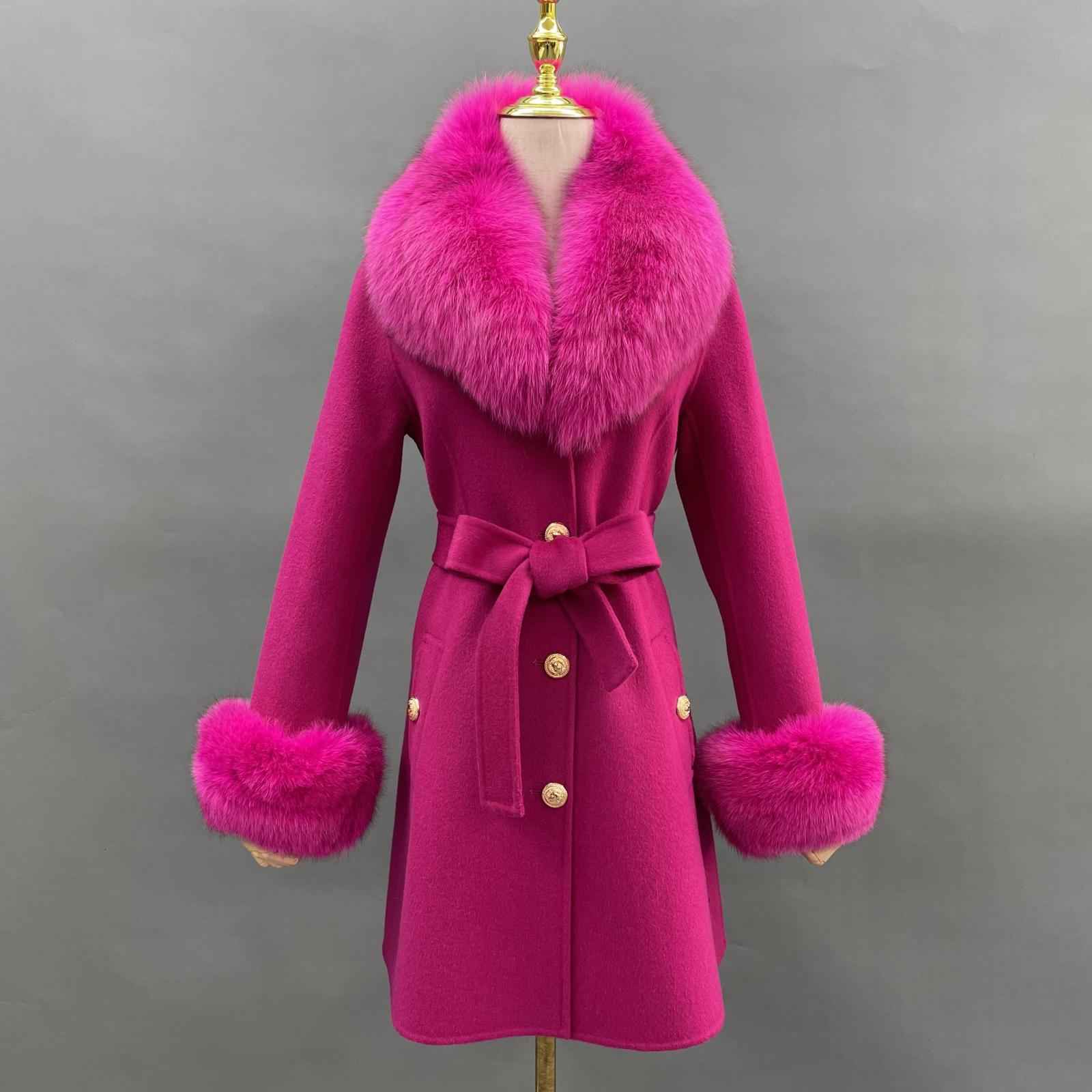 Double-Faced Fleece Coat for Women Elegant Notched Lapel Belted Double-Faced Wool Outer Jacket