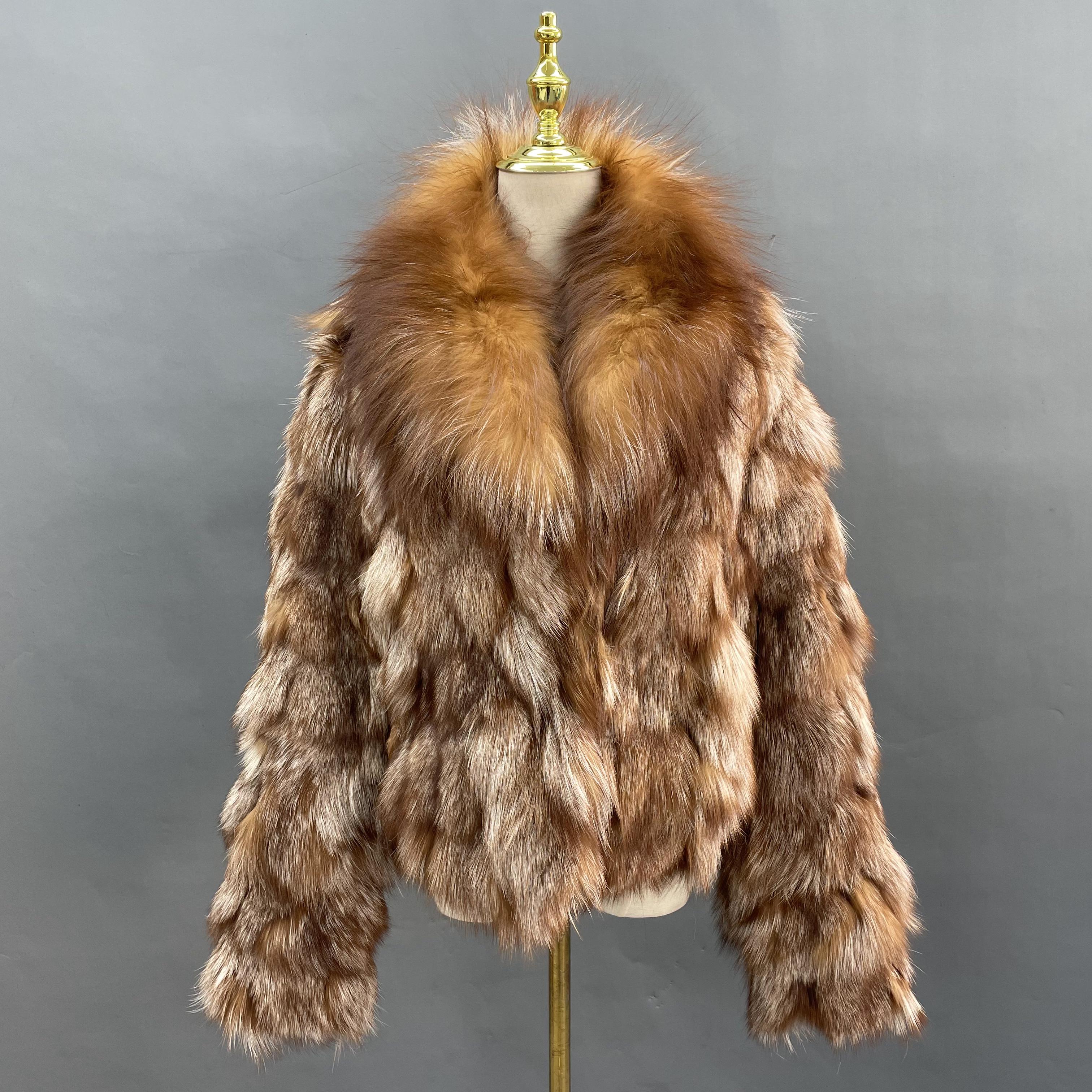 Plus Size Women's Short Stylish Lapel Real Fox Fur Luxury Jacket 25
