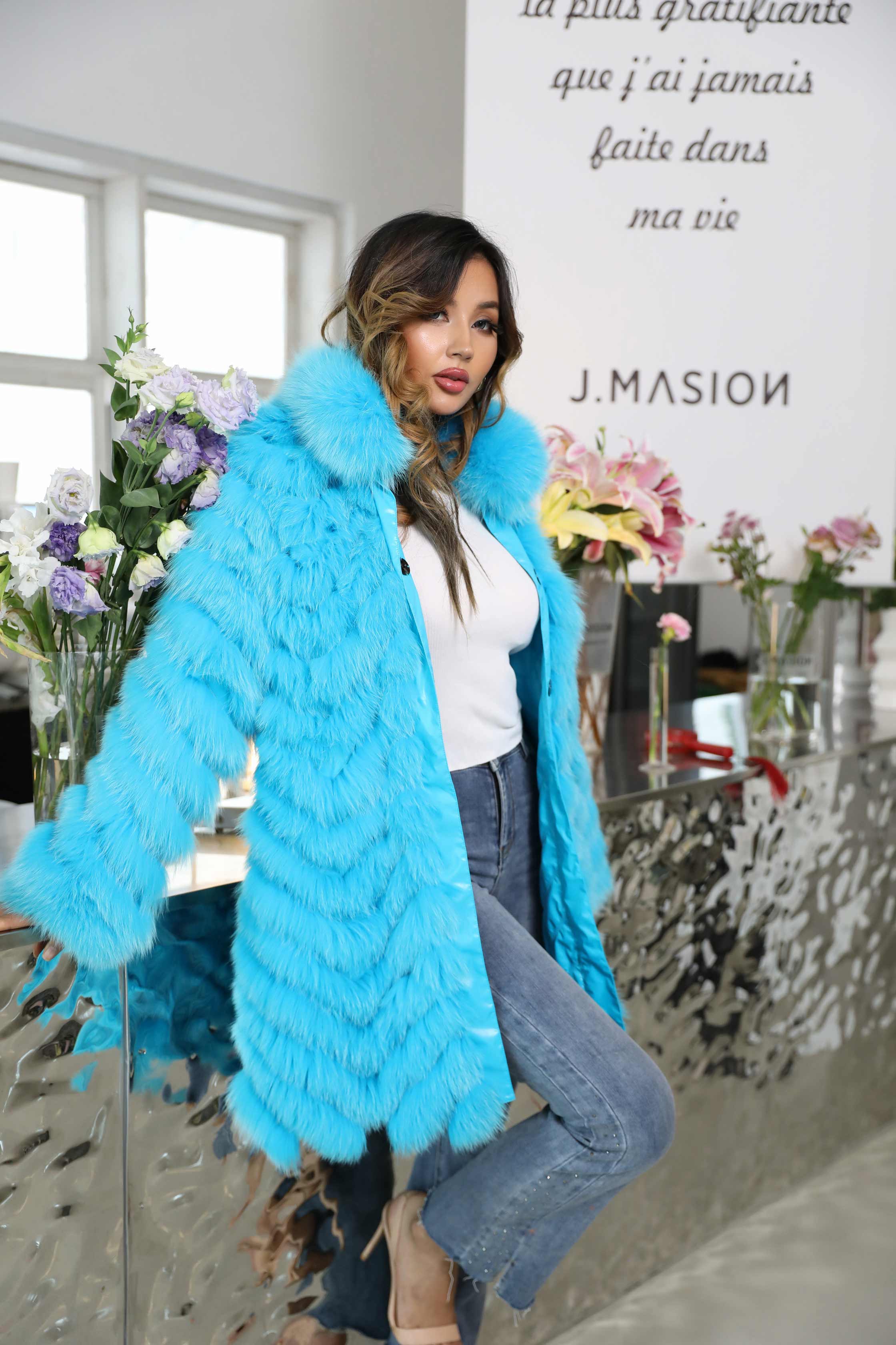 Women's Long Solid Colour Fox Fur Two-Sided Coat
