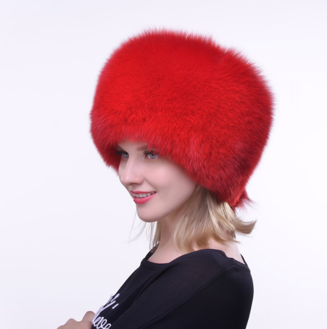 Janefur Russian-style Tail Hat with Fox Fur Red F