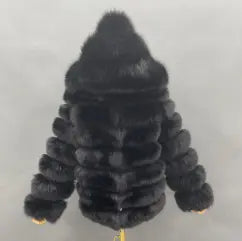 Fashion Women's Solid Color Real Fox Fur Warm Coat With Hat Black