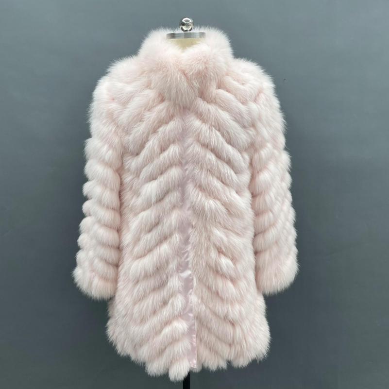 Women's Long Solid Colour Fox Fur Two-Sided Coat Pink Click chat with us