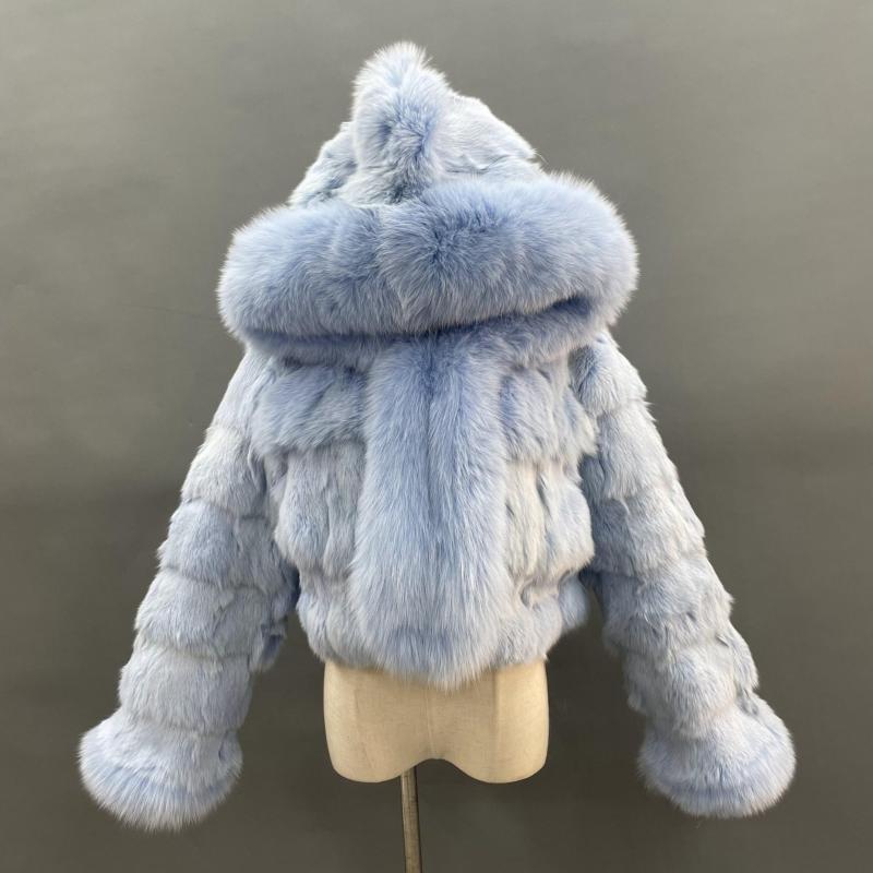 Luxury Women's Winter Short Fox Fur With Hooded Zipper Style Coat Light blue Click chat with us