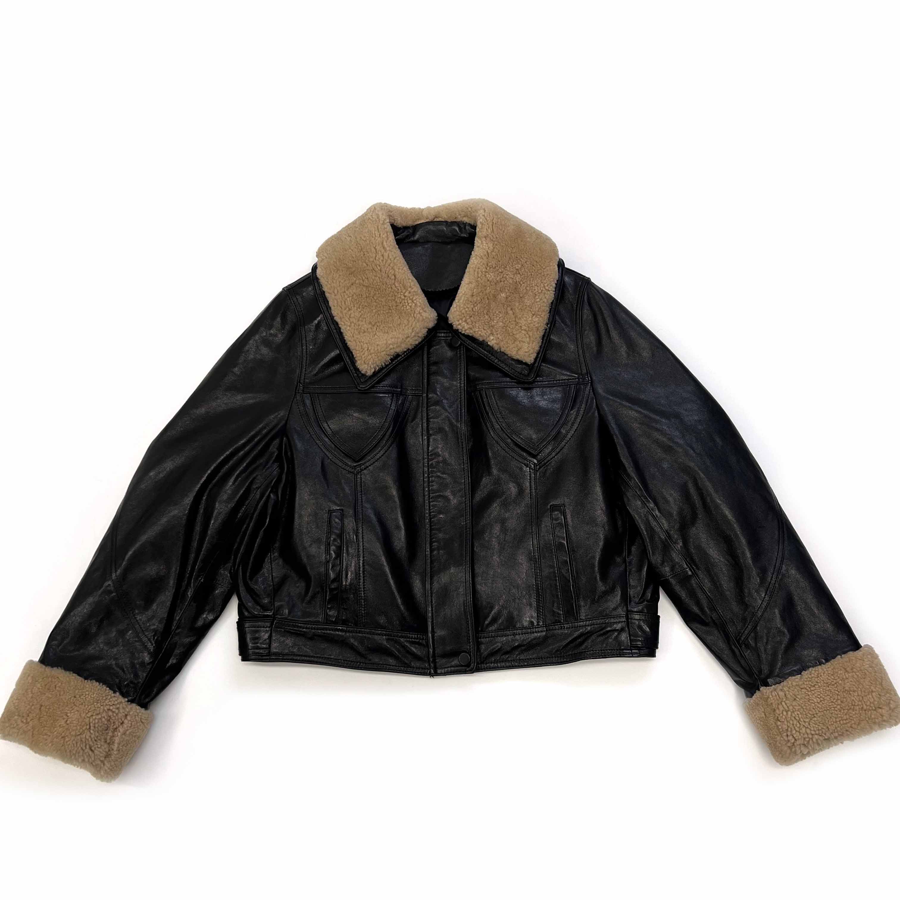 Women's Lambswool-Trimmed Short Puffer Jacket | Winter Down Coat Brown