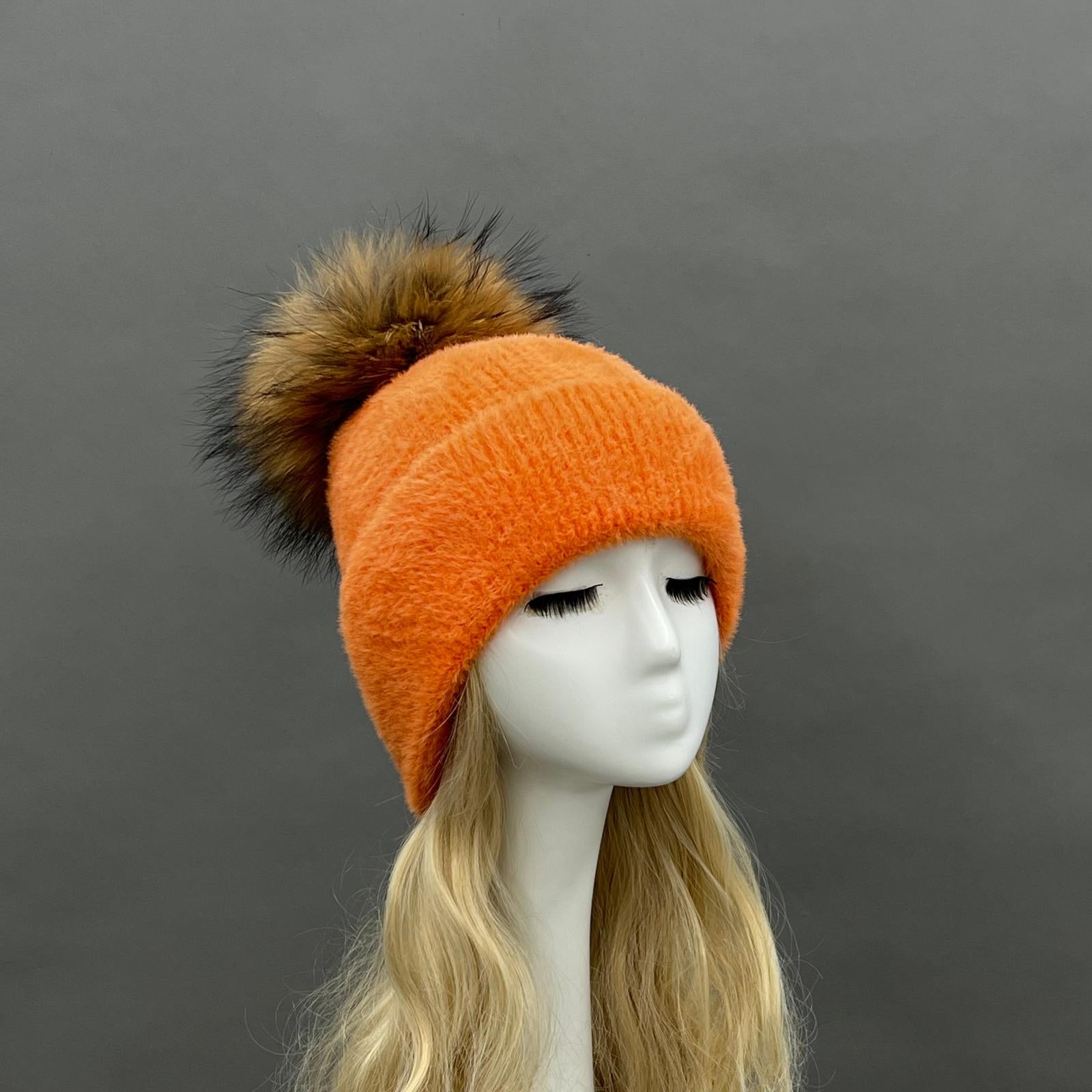 Women's Fashion Fox Fur Hat with Pom Poms 3