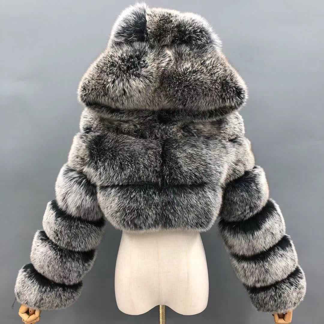 New Women's Winter Rainbow Fox Fur Hooded Coat 30