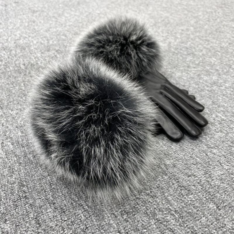 Fox Fur Leather Gloves Rose