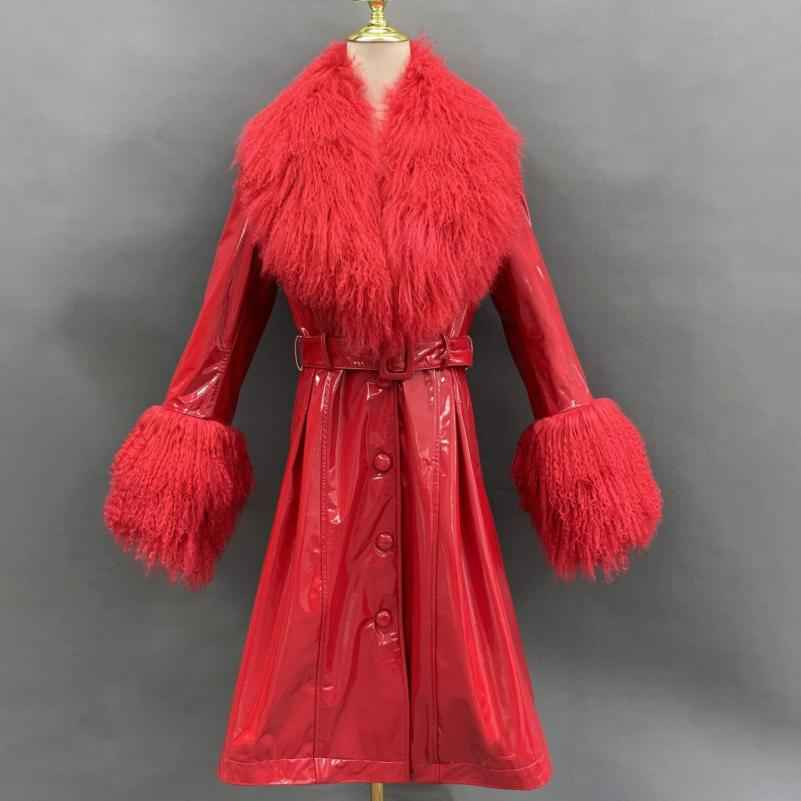 Over The Knee Real Sheepskin Coat Casual Windbreaker Women Trench Leather Coat