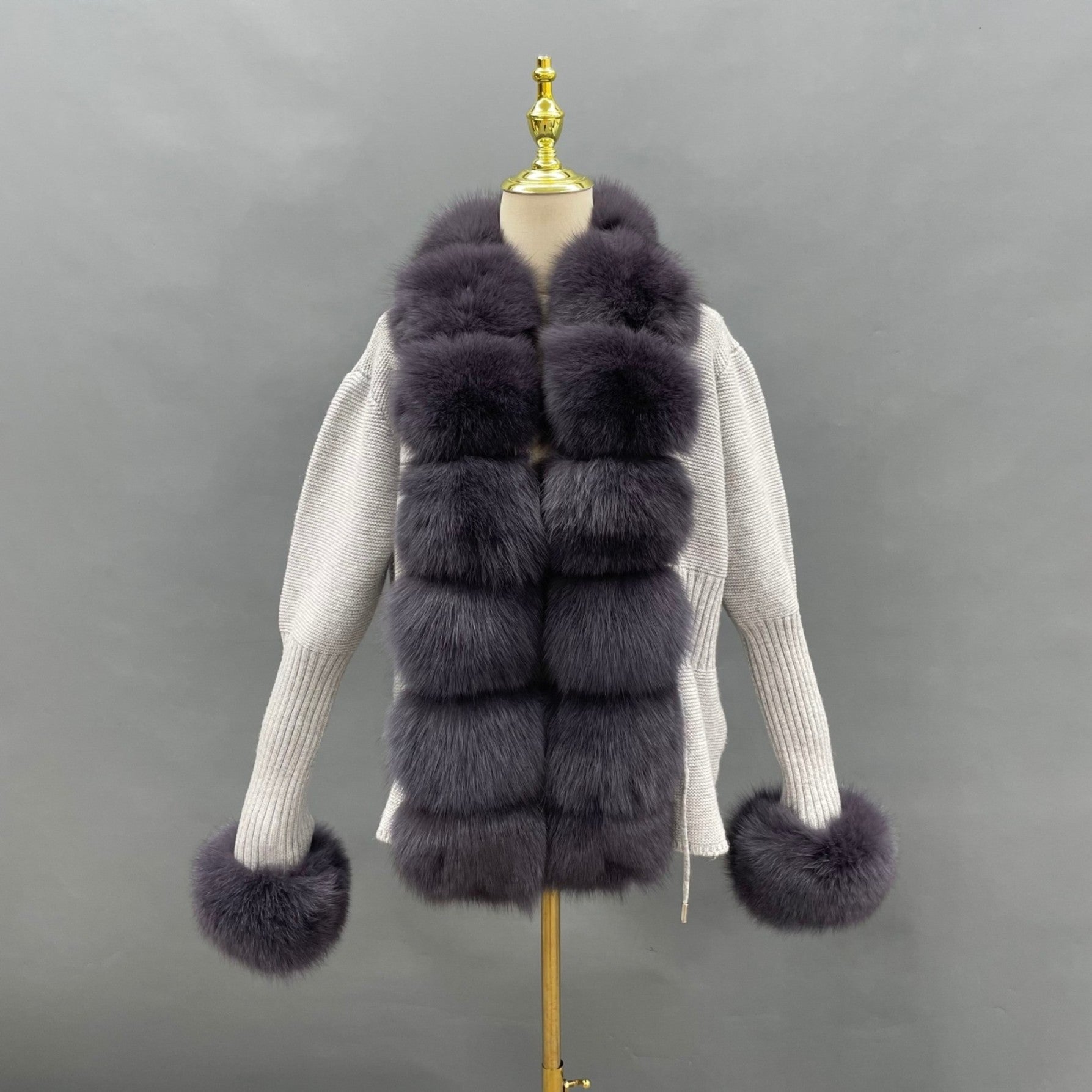 Women's Fashion Cuff Lapel with Fox Fur Knit Cardigan 19