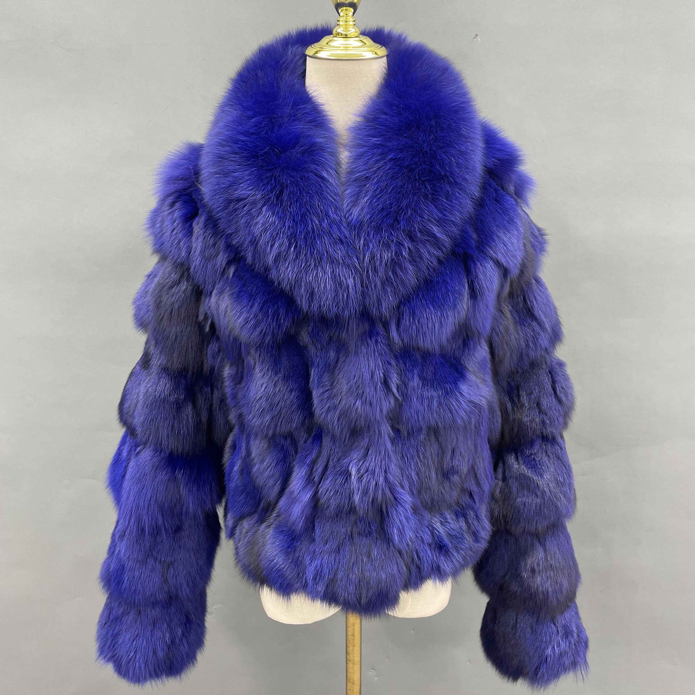 Plus Size Women's Short Stylish Lapel Real Fox Fur Luxury Jacket 3