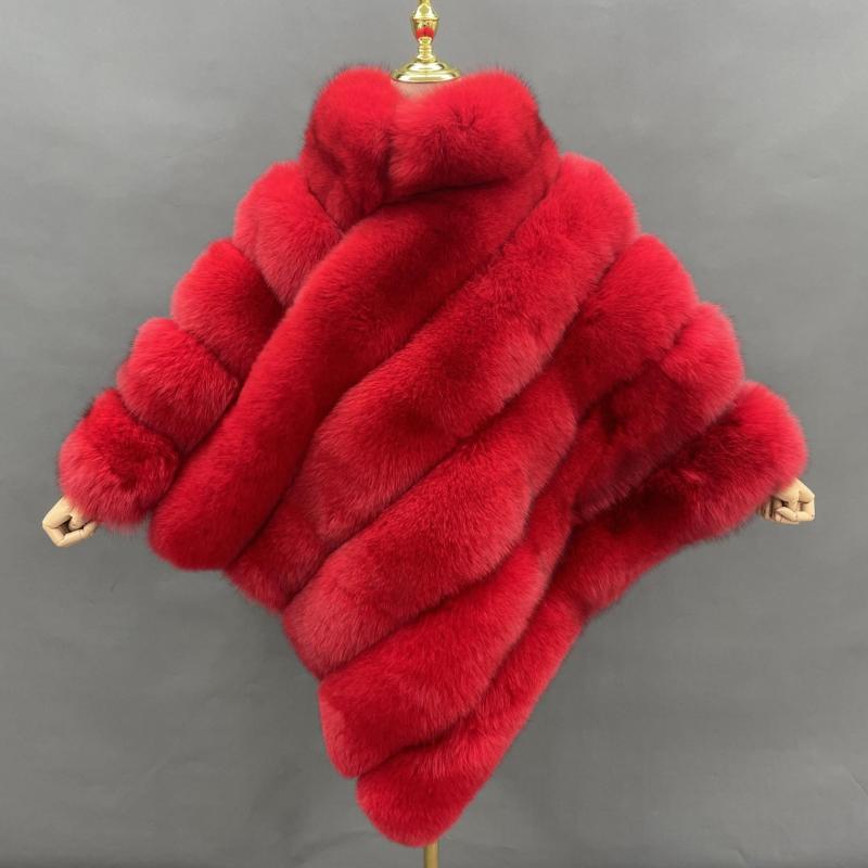 Real Fox Fur Women's Fashion Shawl Red F-chest 106cm