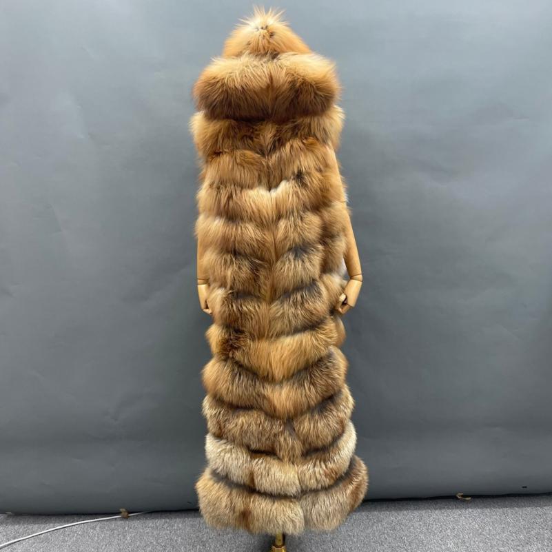 Winter Long Hooded Fox Fur Womens Luxury Vest Red Fox Click chat with us