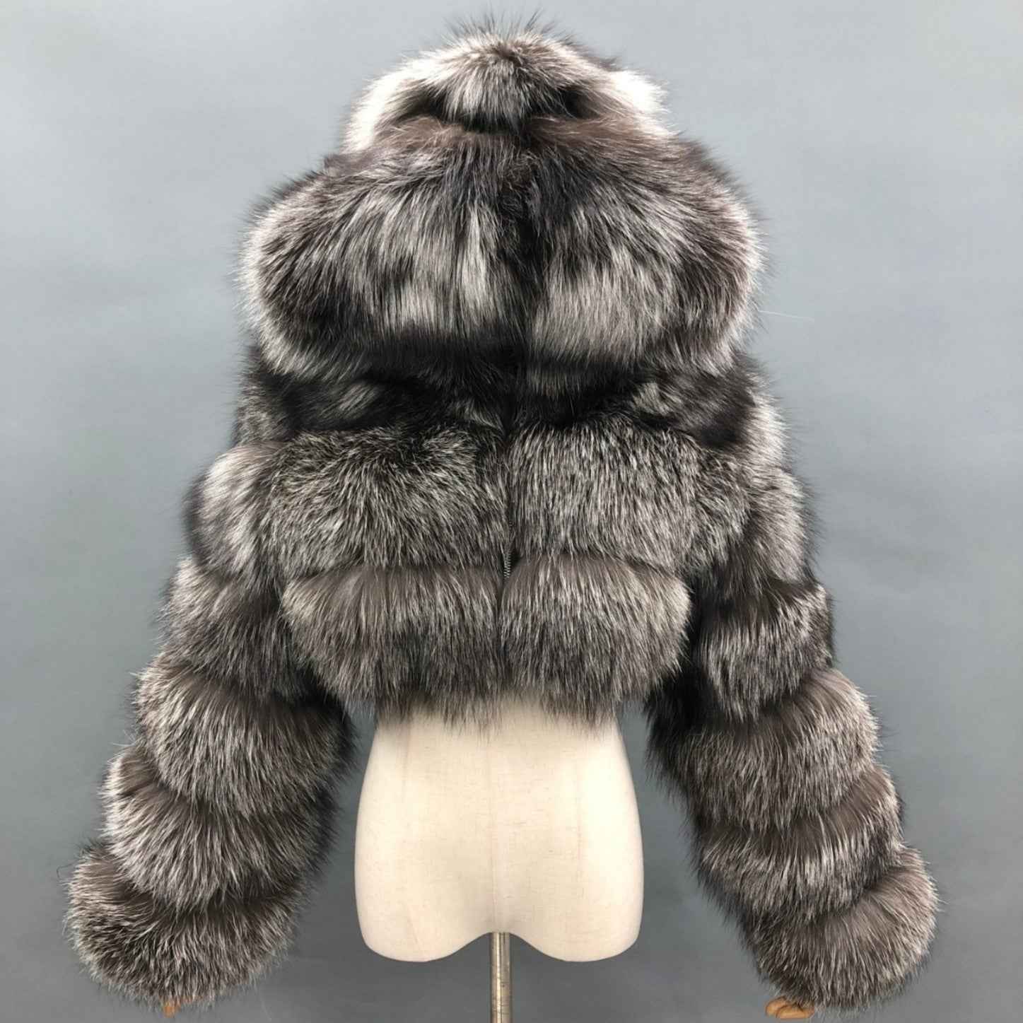 New Women's Winter Rainbow Fox Fur Hooded Coat