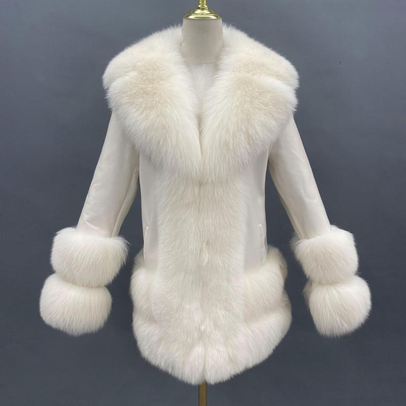 Luxury Fluffy Real Fox Fur Coat Women's Winter Fashion Coat White