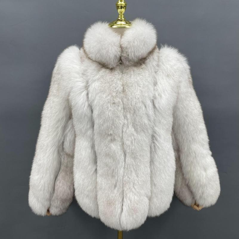 Fashion Trend Warm Fox Fur Women's Coat In Winter White