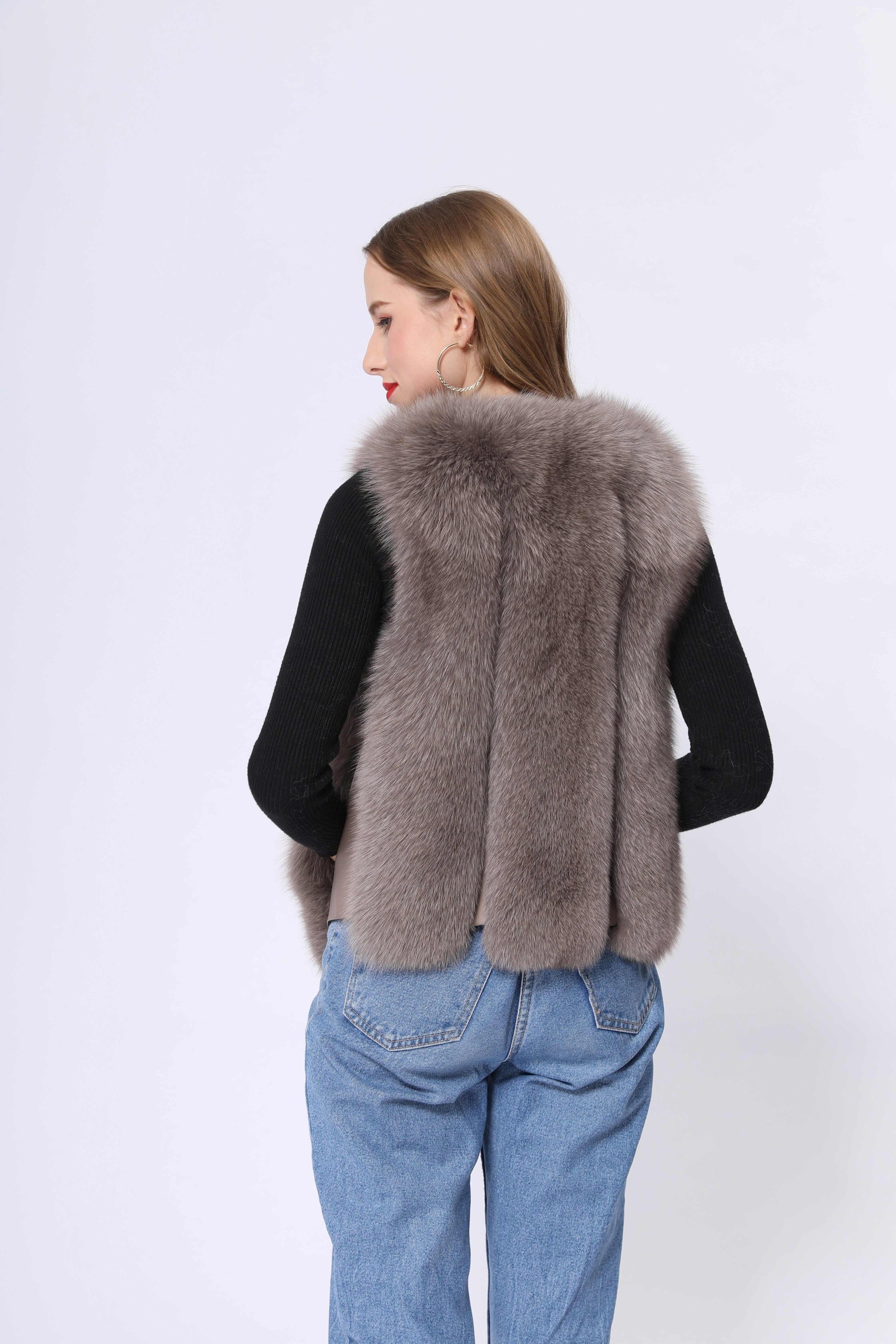 Fox Fur Vest Luxury High-quality Women's Belt Vest