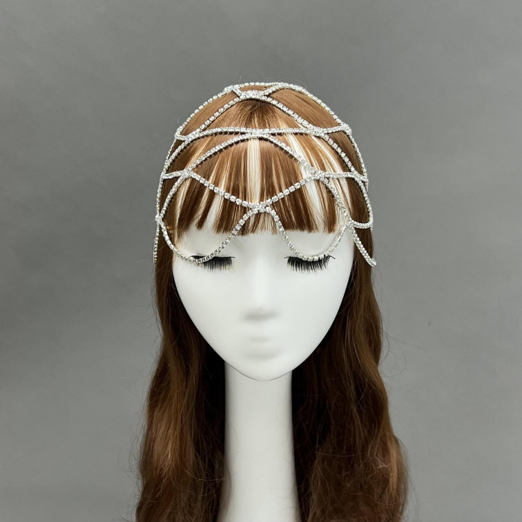 Stylish Rhinestone Mesh Headpiece Personalized Multi-Layer Crystal Head Chain F Headpiece