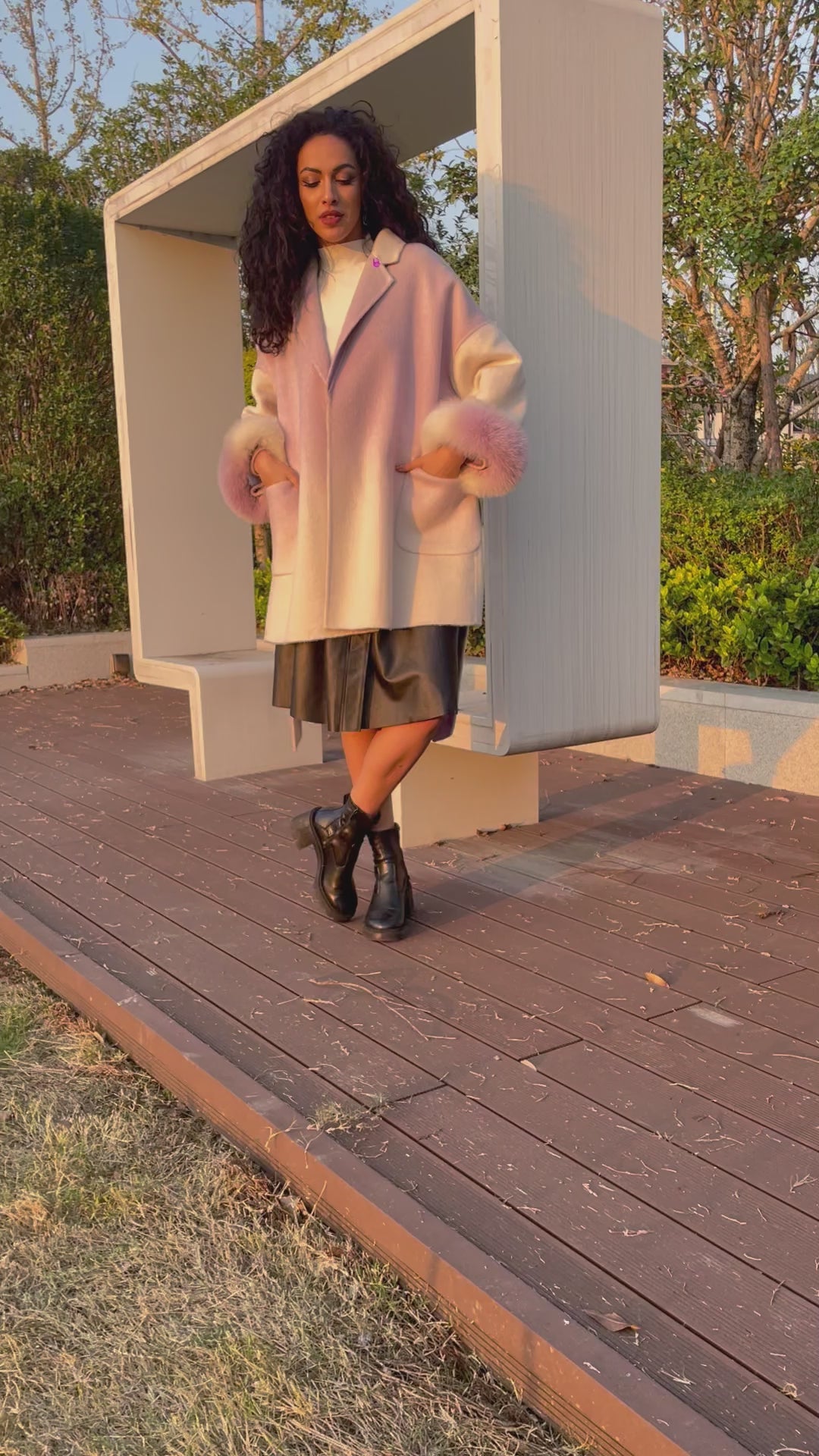 Double-faced Cashmere Coat for Women Sweet Cool Gradient Color Suit Collar Double-faced Wool Jacket