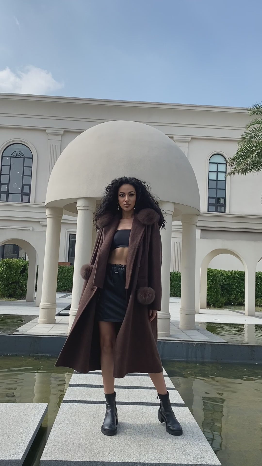 Double-Faced Wool Coat for Women Fashionable Removable Hat Long Double-Faced Wool Outer Coat