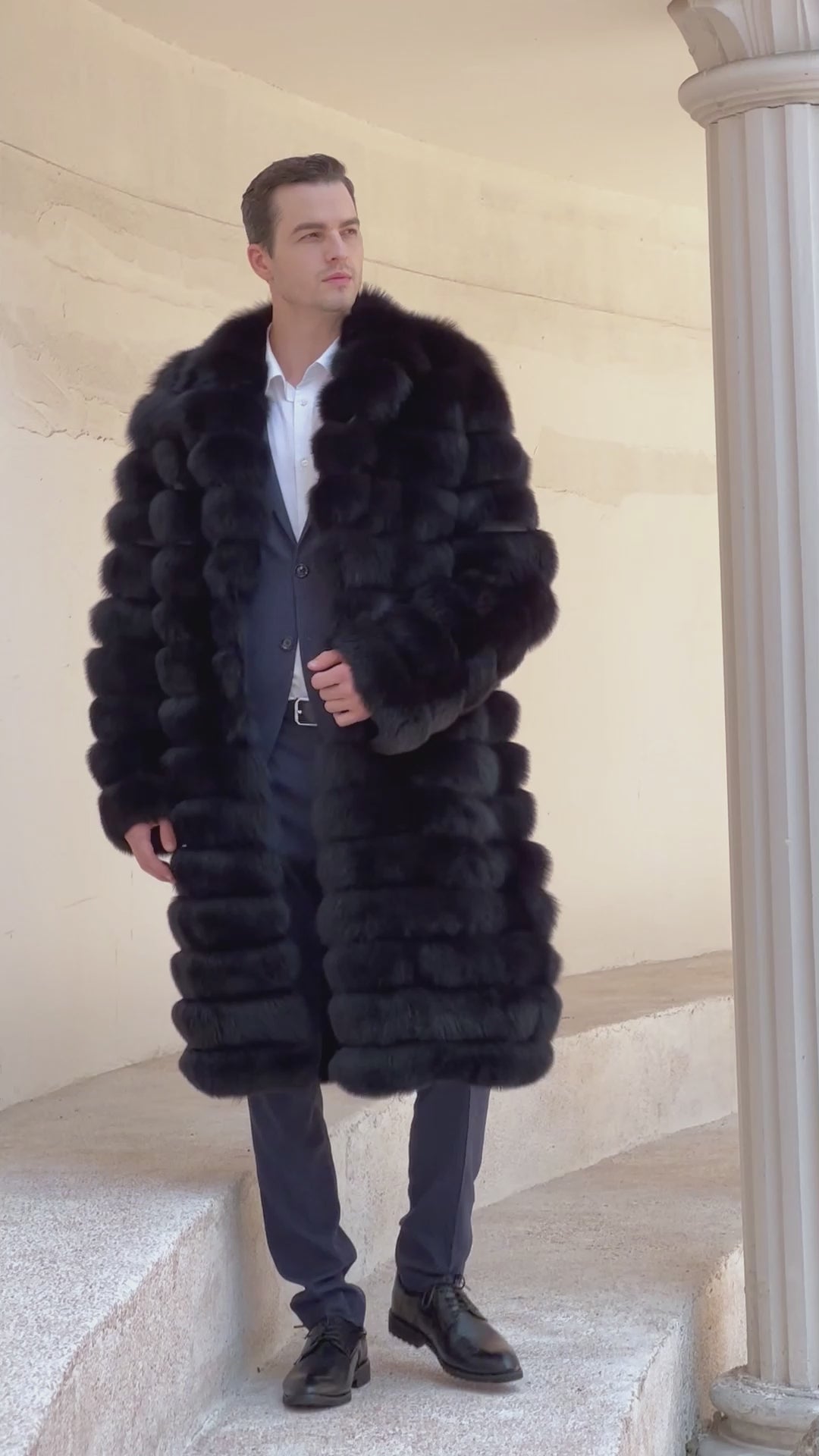 Men's Long Luxury Fur Collar Real Fox Fur Winter Fashion Coat