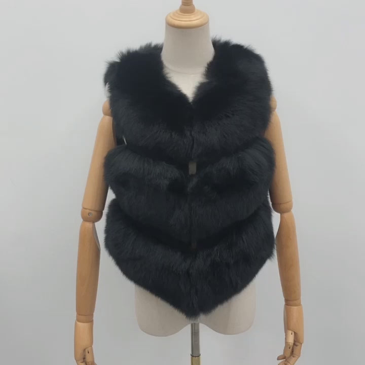 Women's 3-Panel Fox Fur Cropped Vest - Chic Autumn Essential Outerwear