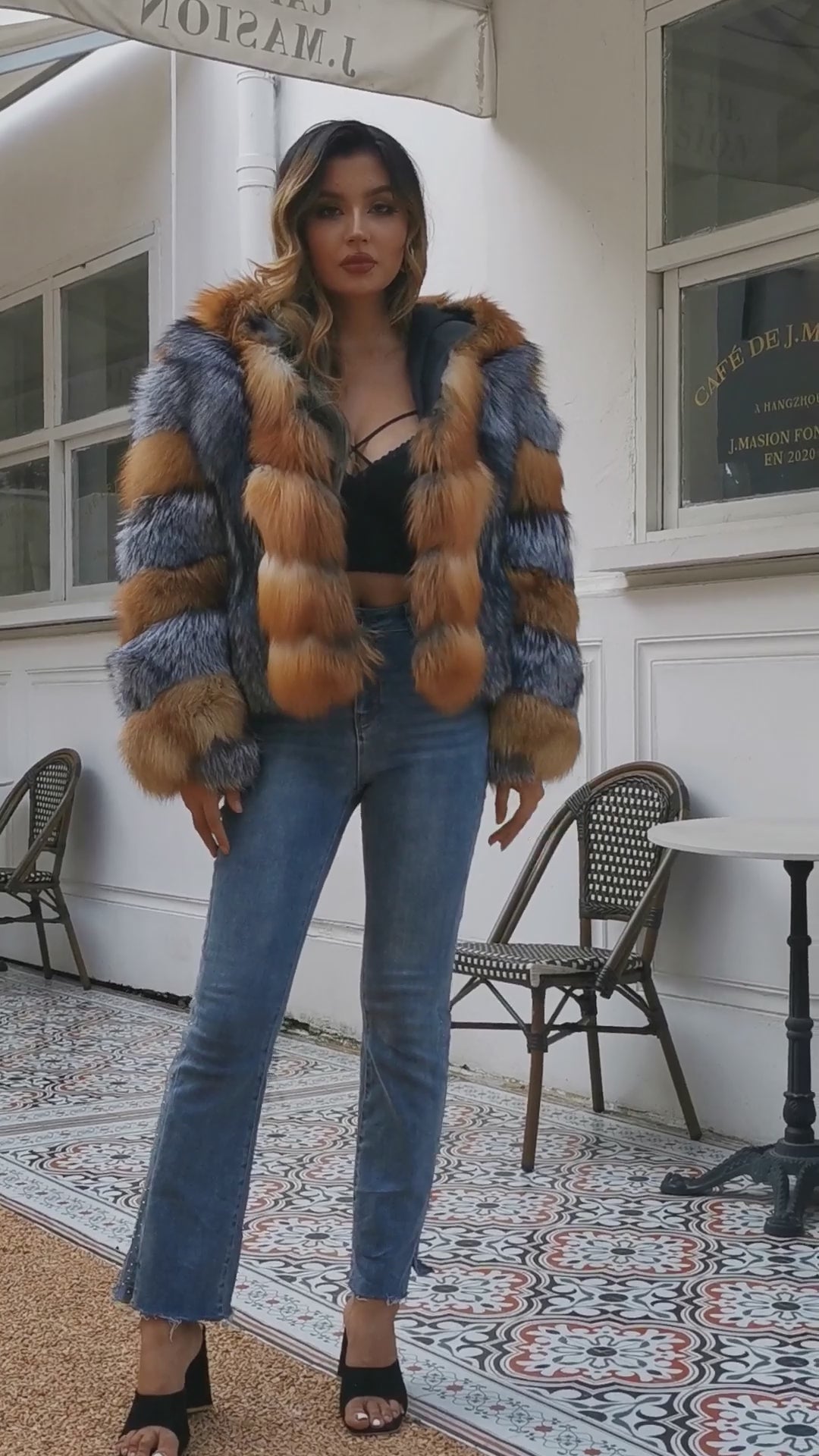 Winter Real Fox Fur Women's Fur Coat With Hat