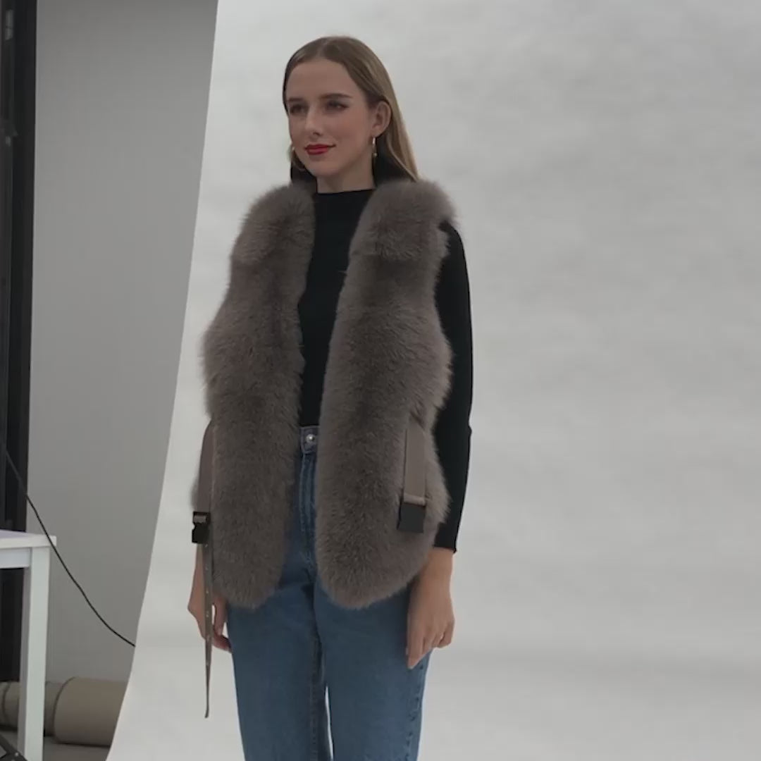 Fox Fur Vest Luxury High-quality Women's Belt Vest
