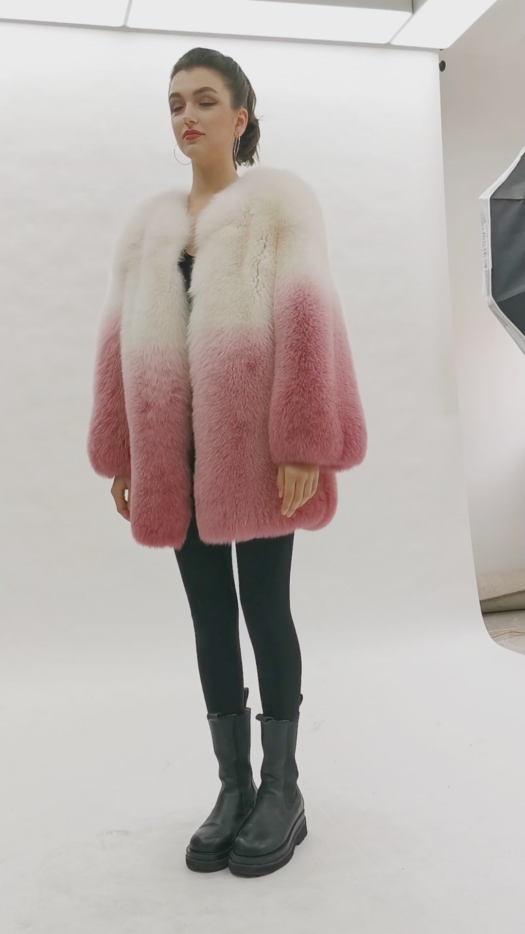 Winter High-quality Gradient Solid Color Women's Real Fox Fur Coat