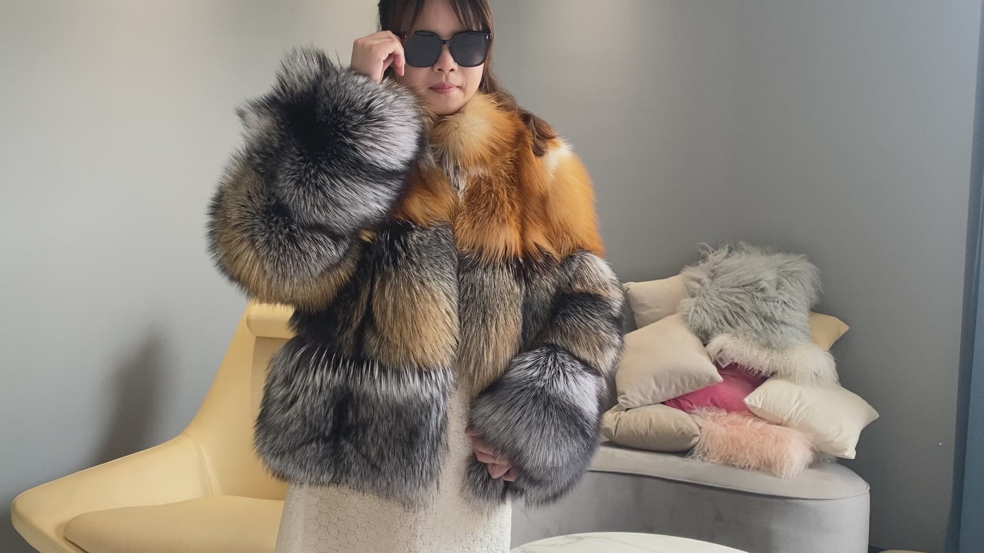 Standing Collar Real Fox Fur Silver Fox Winter Women's Coat