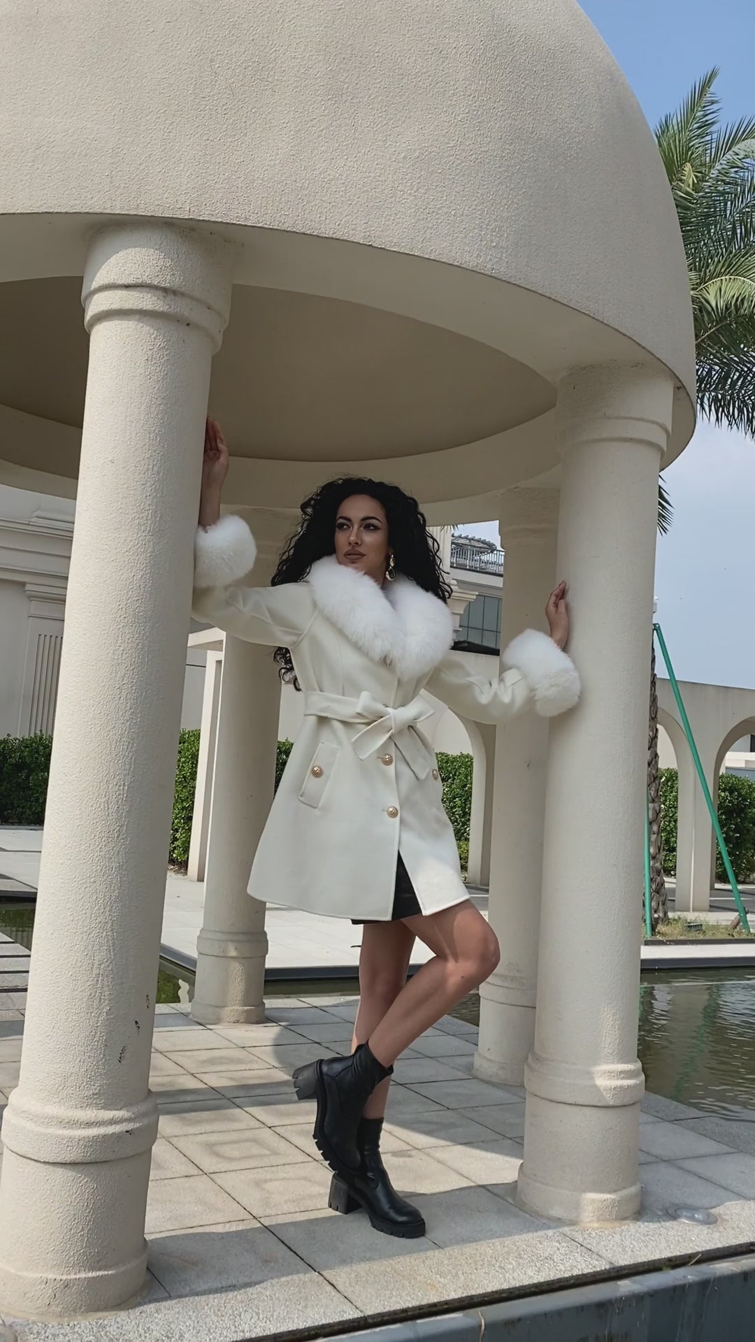 Double-Faced Fleece Coat for Women Elegant Notched Lapel Belted Double-Faced Wool Outer Jacket