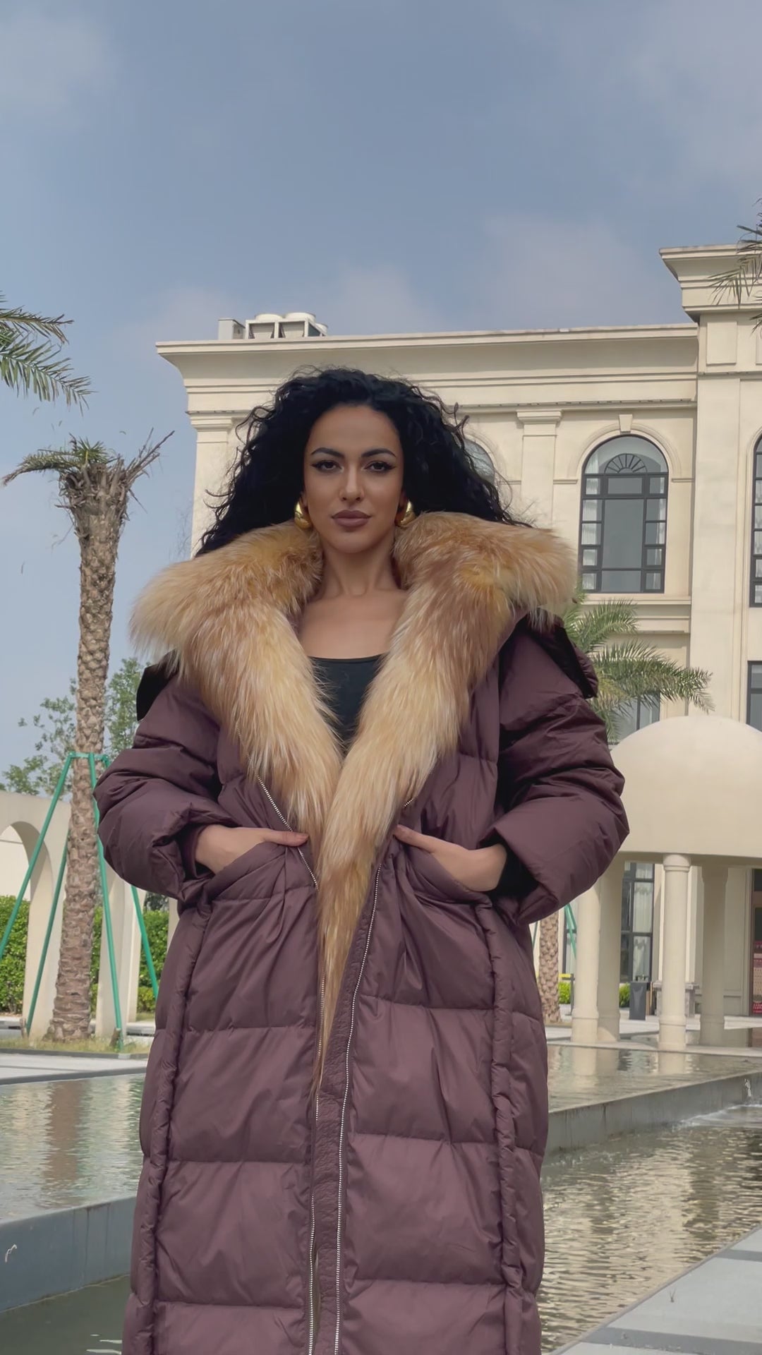 Goose Down-Insulated Knitted Cuff Collar Large Lapel Lightweight Warm Down Jacket Down Coat