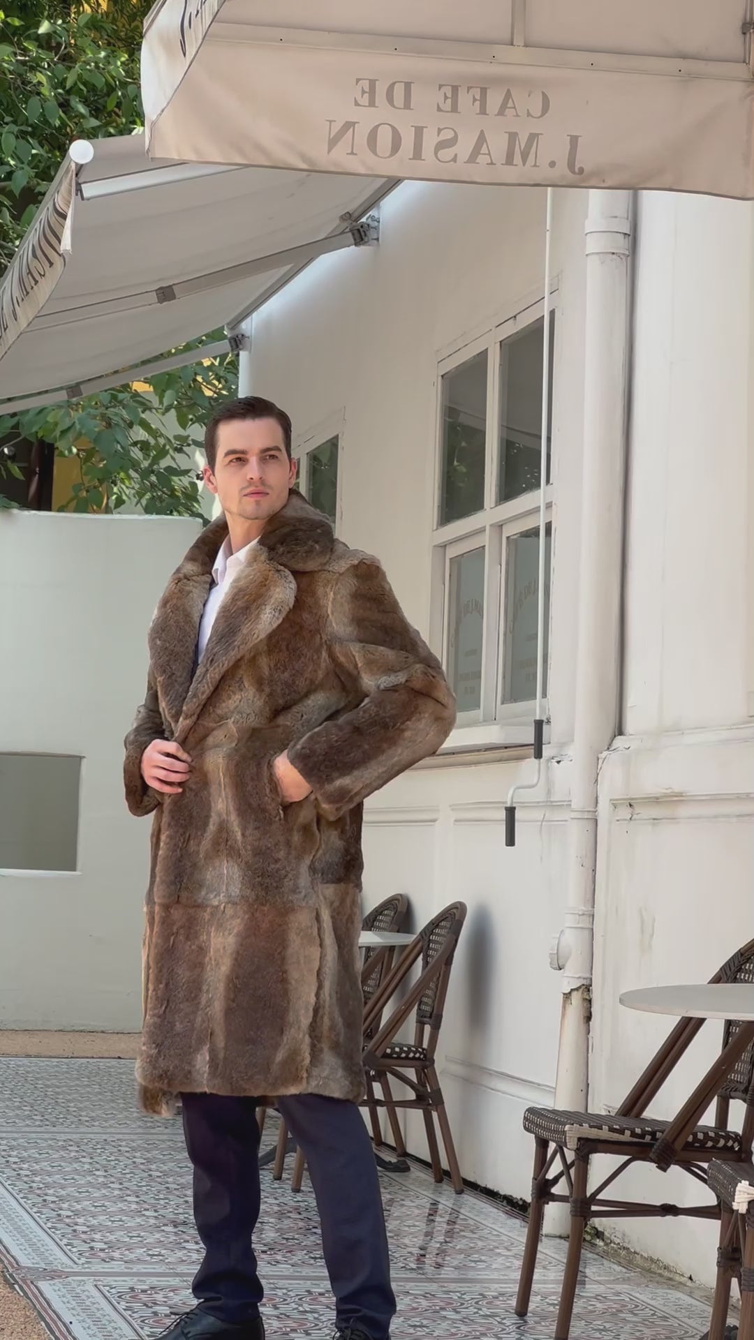 High Quality Men's Real Natural Fur Long Coat With Lapel Men's Rabbit Fur Coat