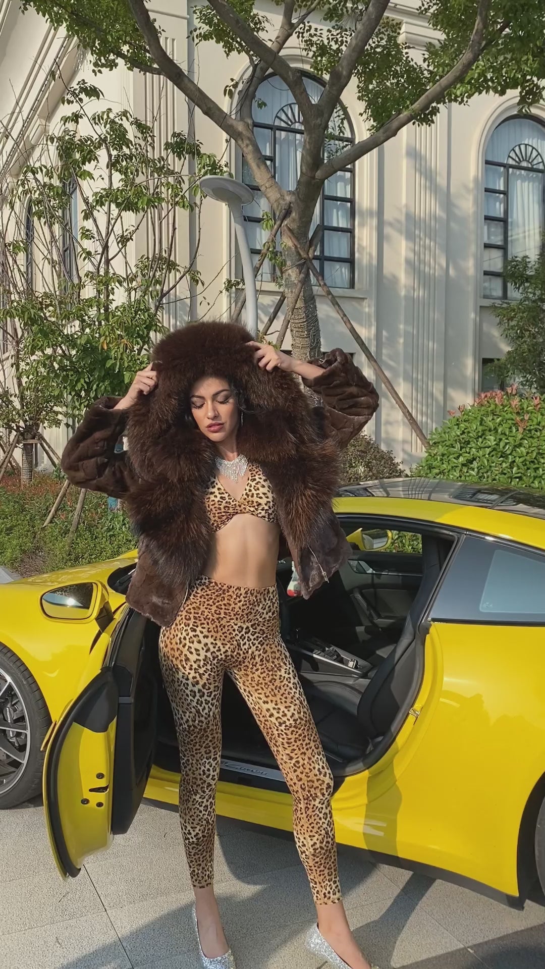 Raccoon Fur Collar Mink Fur-Blended Women's Short Casual Jacket with Detachable Hood