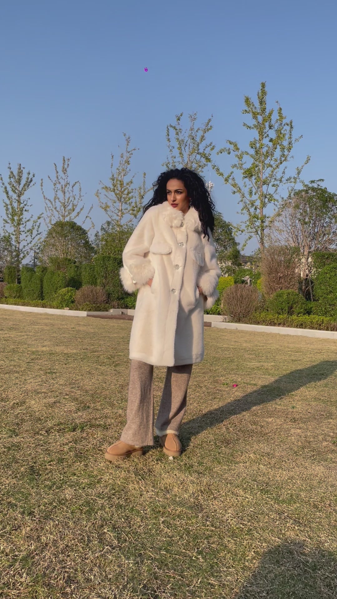 Eco-Friendly Mink Fur Faux Mink Fur Women's Jacket with Square Collar and Rhinestone Buttons