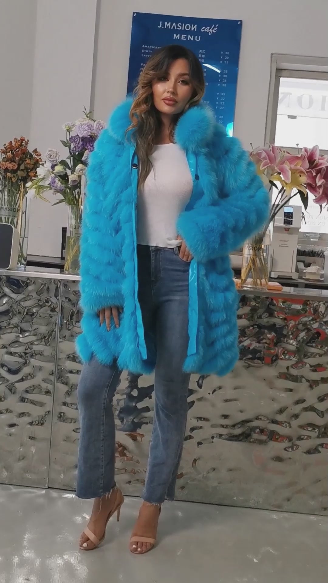 Women's Long Solid Colour Fox Fur Two-Sided Coat