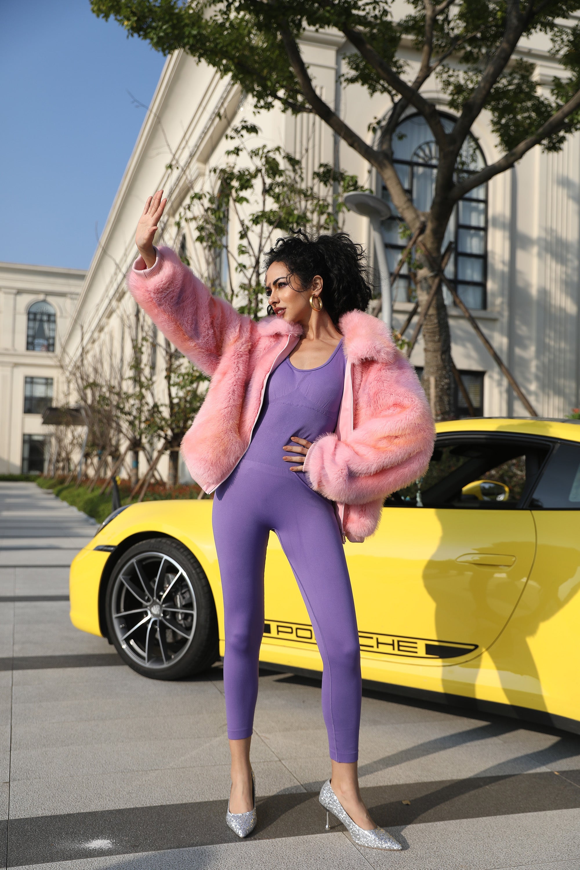 Playful Luxury: Pink Faux Fur Coat for Bold Style