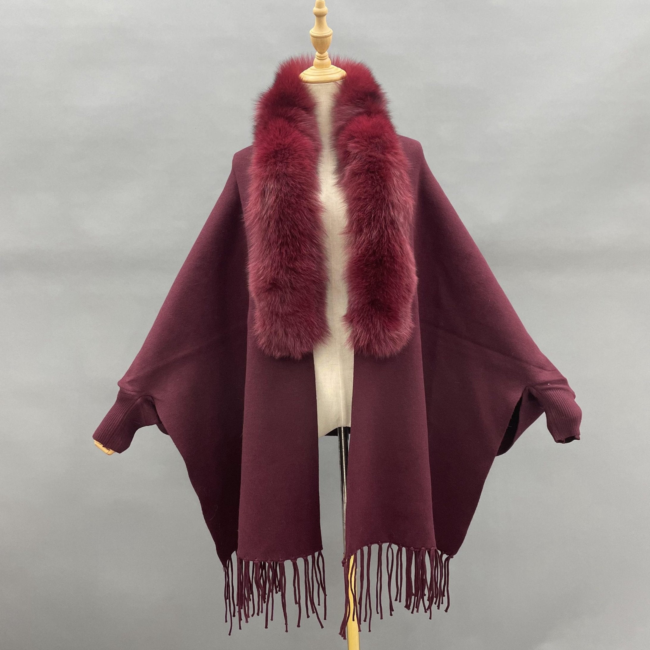Women's Winter Solid Color Threaded Cuffs Fur Shawl Cape Simple Fashion - Janefur