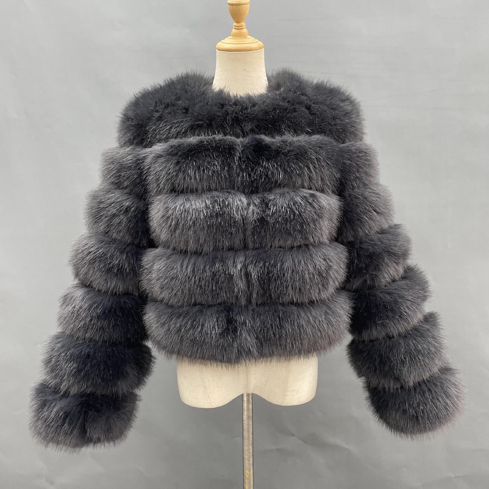 Women's Short Striped Faux Fur Coat Eco Fur Jacket - Janefur