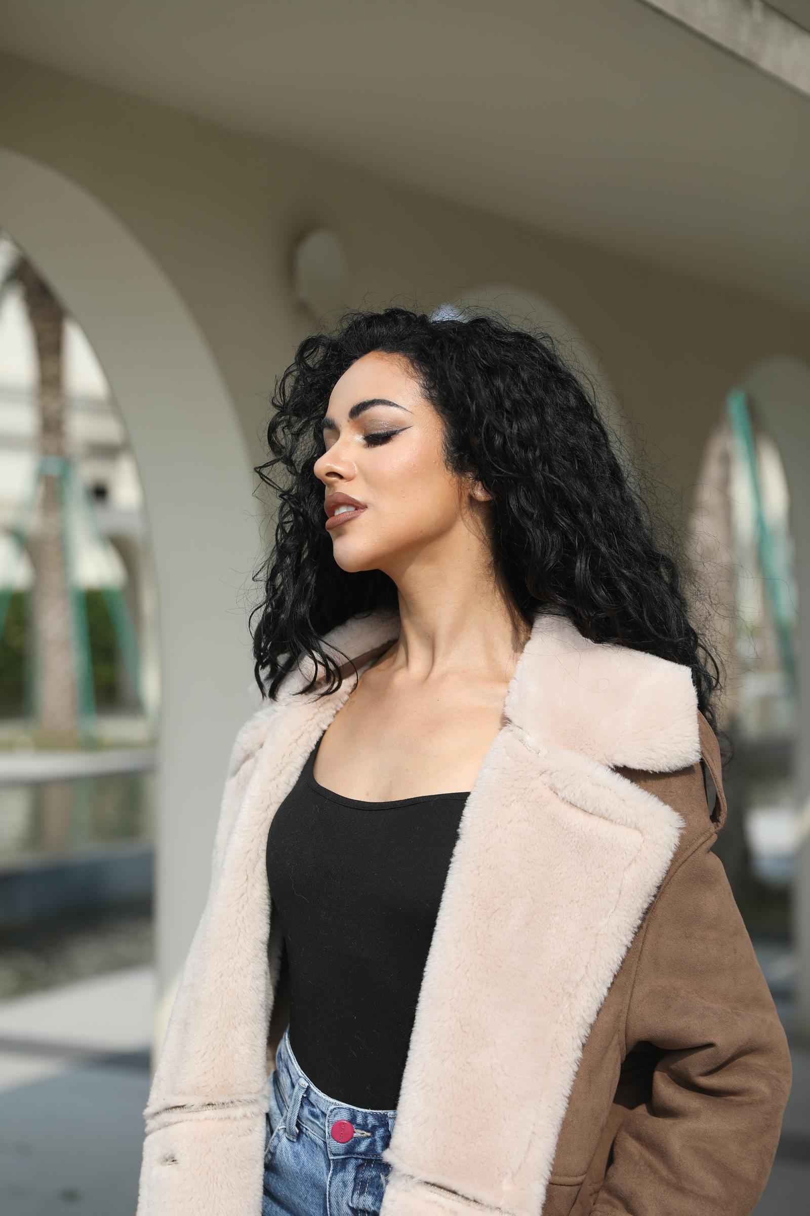 Leather and Fur Combo Merlot Double-Breasted Women's Vintage Long Coat - Janefur