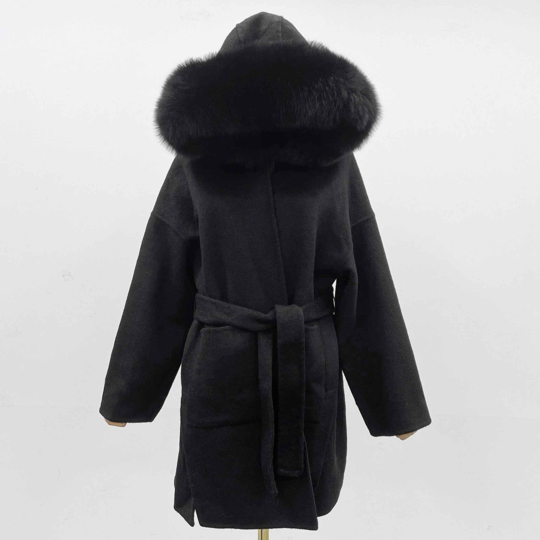 Double-sided Cashmere Mid-length Hooded Large Fur Collar Coat Women's Winter Coat - Janefur