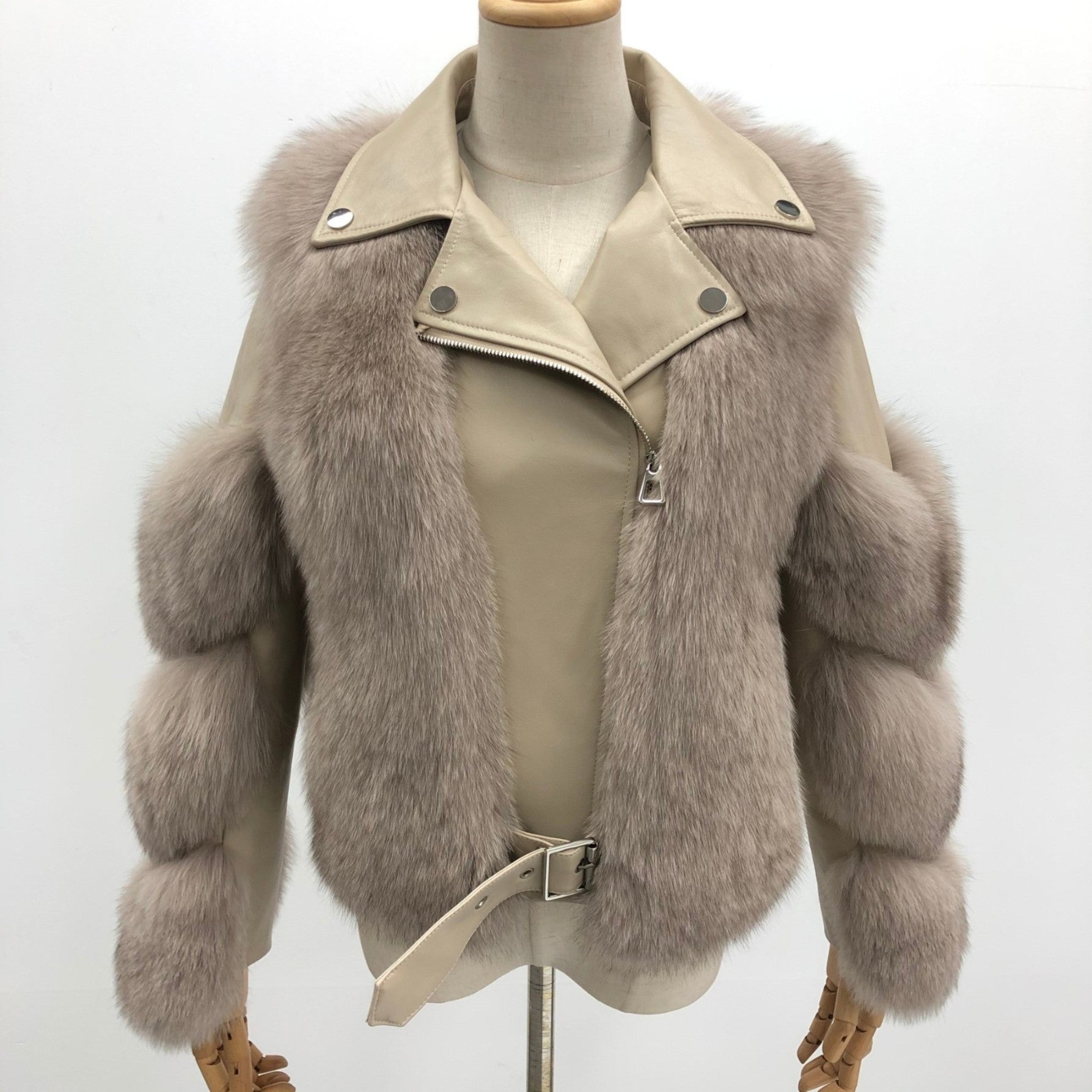Women's Fall and Winter Fashion Leather Collar Fox Fur Parka - Janefur