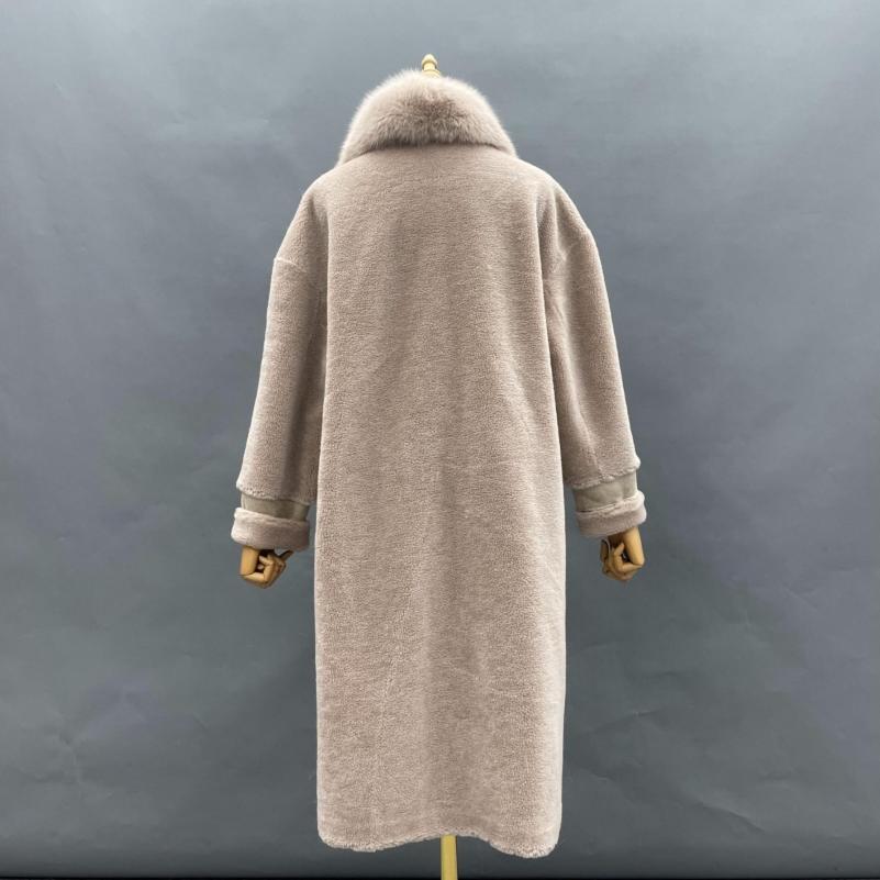 Shearling Coat With Fox Fur Lapels And Flap Pockets - Janefur