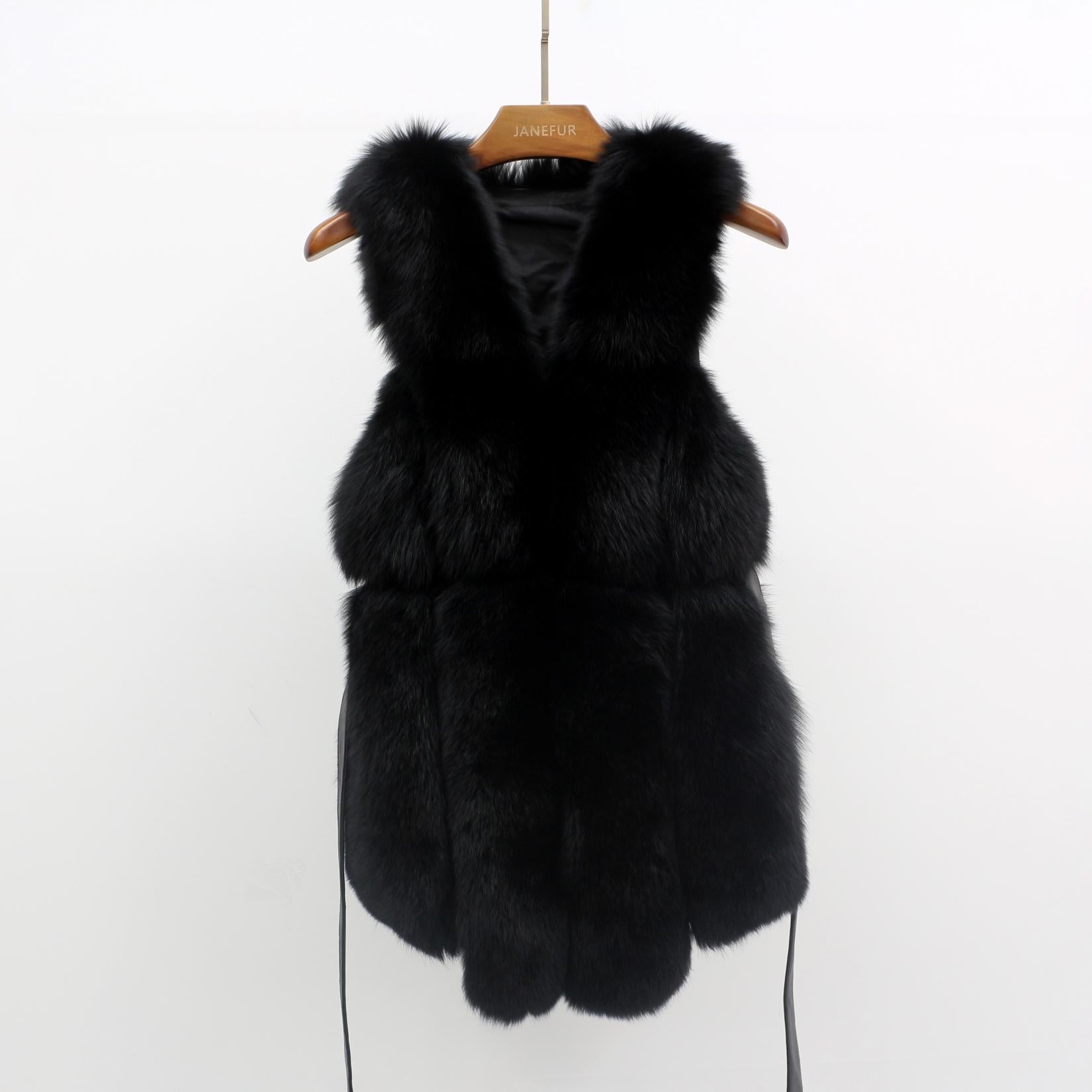 Fall And Winter Women Fox Fur Vest Belt Style Trend Vest - Janefur