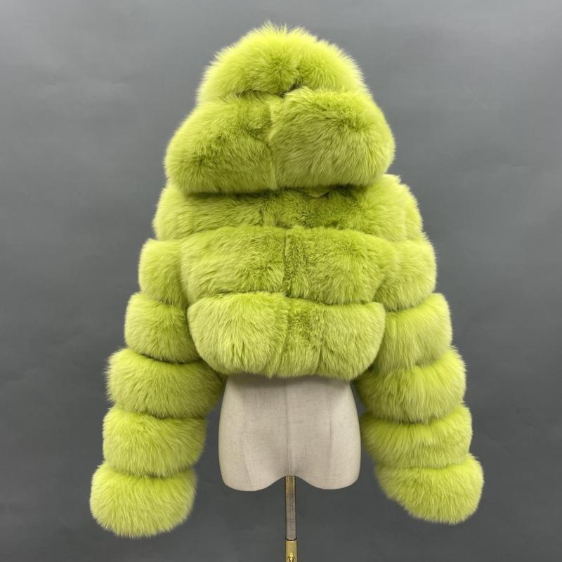 Fashion Short Genuine Fox Fur Coat Women's Winter Hooded Jacket - Janefur