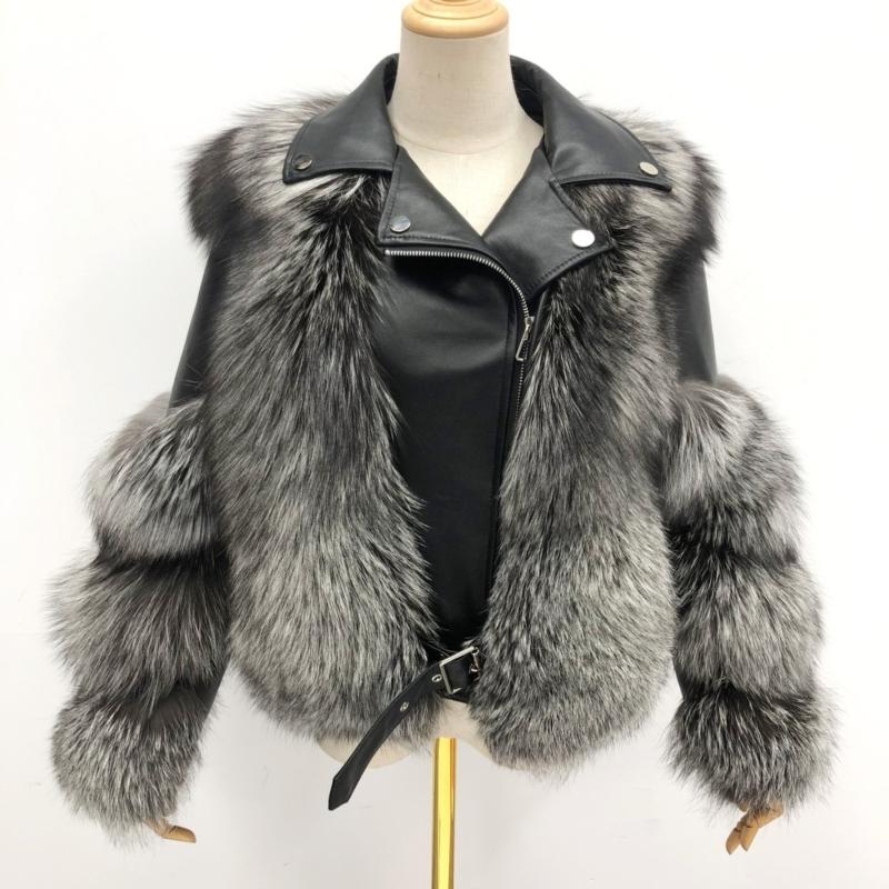 Warm Winter Leather Fluffy Real Fox Fur Jacket Women's Short Coat - Janefur