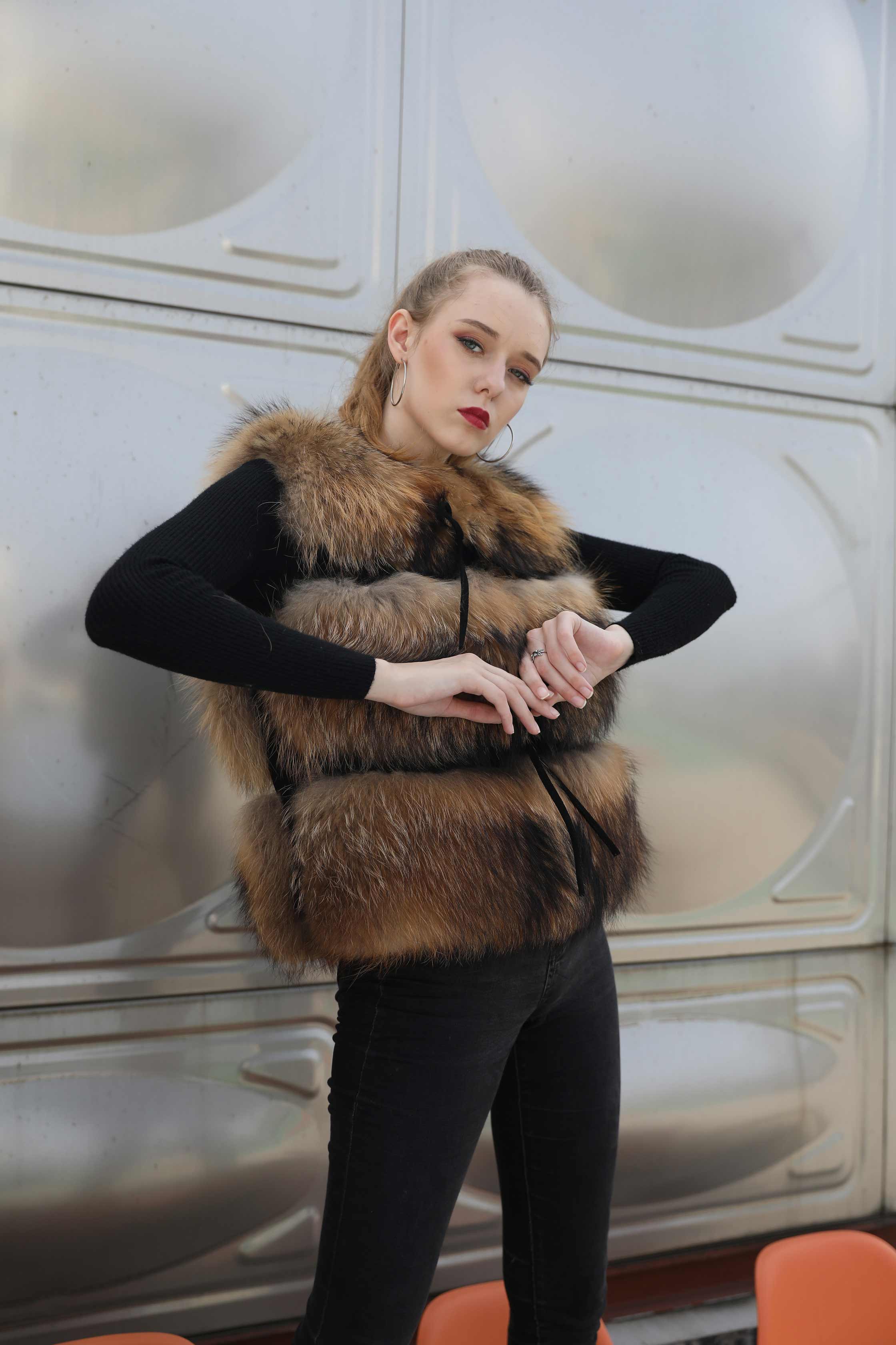Women's Spring And Fall Clothing Luxury Real Raccoon Fur Vest - Janefur
