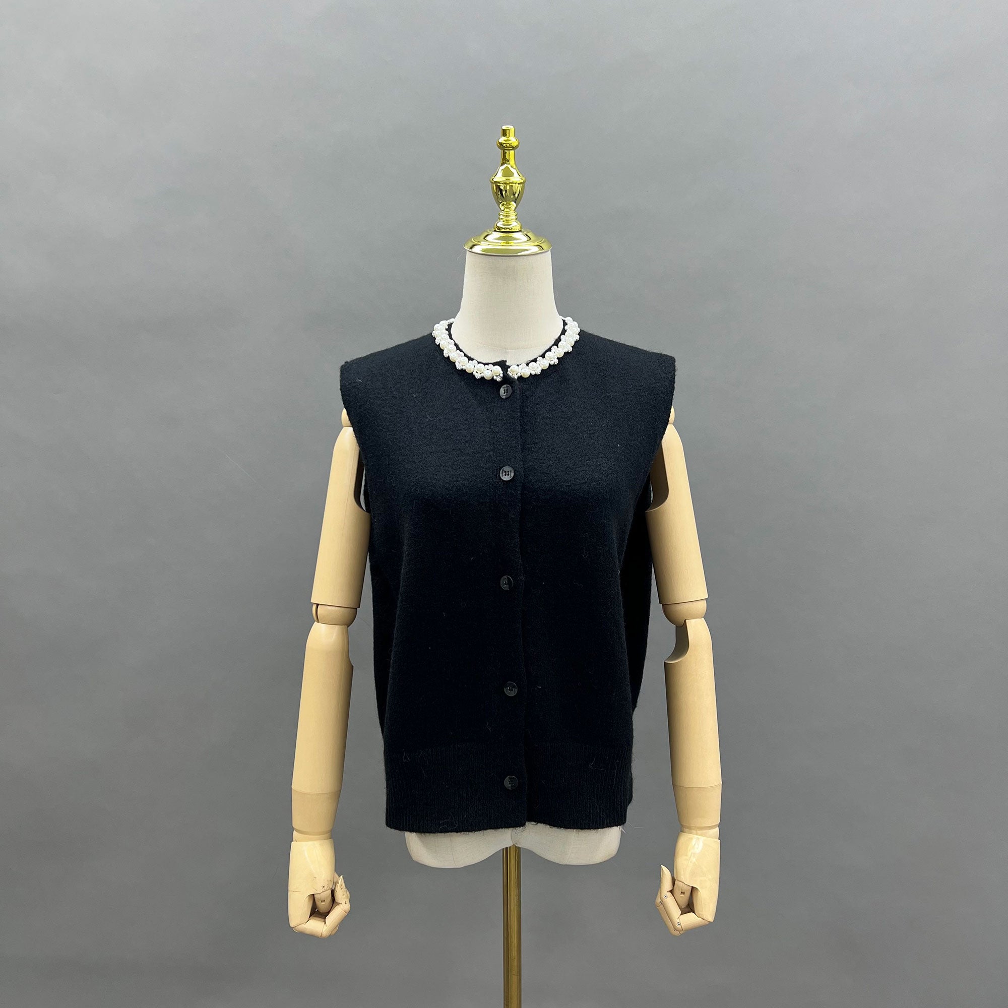 Janefur Womens Knitted Sleeveless Vest Neckline Pearl Decoration Fashion Vest - Janefur