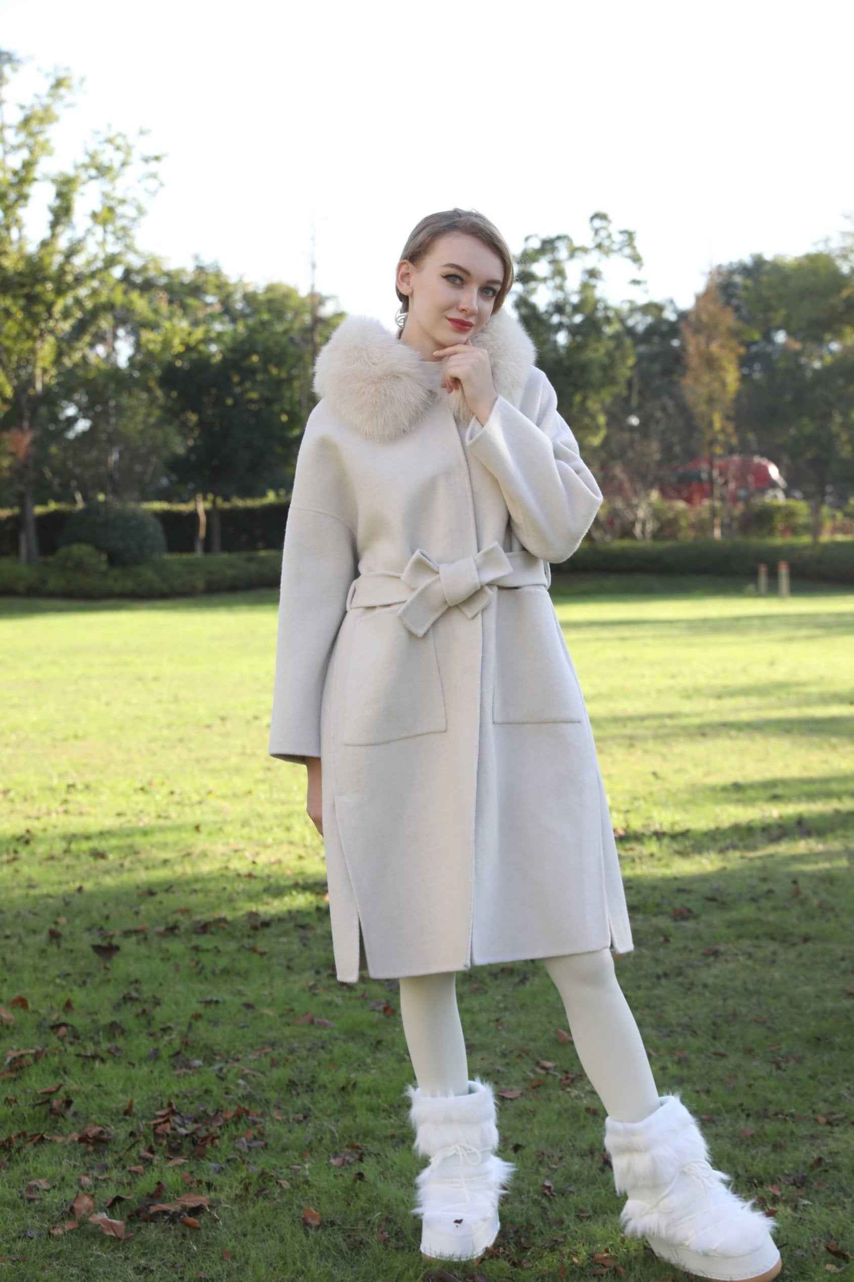 Women's Winter Fashion Hooded Double Sided Cashmere Long Coat - Janefur
