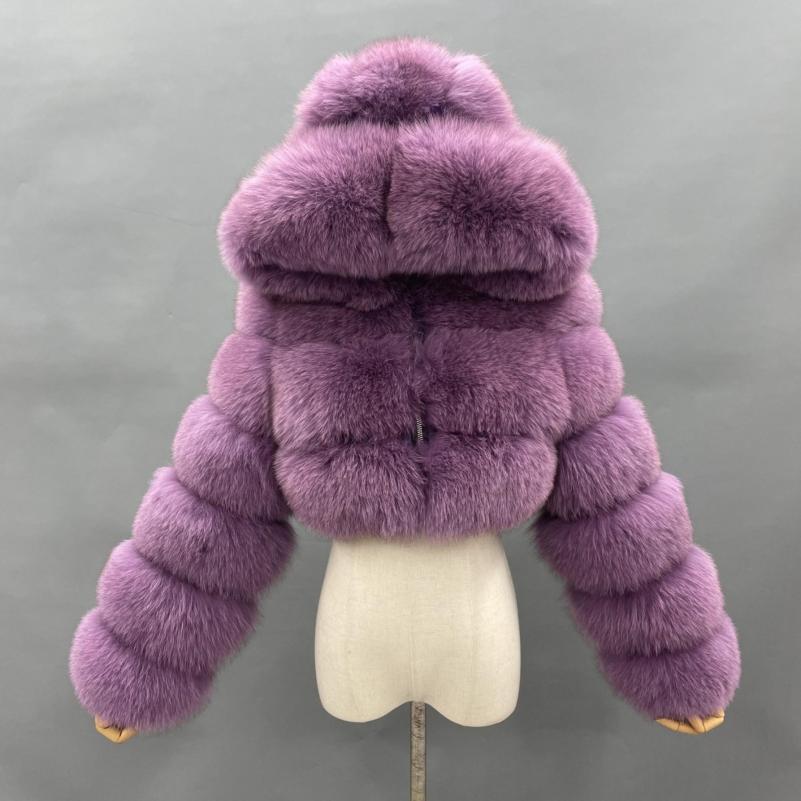 Fashion Short Genuine Fox Fur Coat Women's Winter Hooded Jacket - Janefur